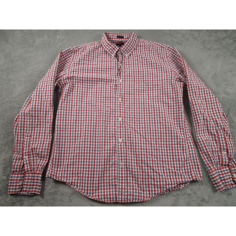 J Crew Shirt Mens‎ XL Red Checked Preppy Cotton Button Down Long Sleeve